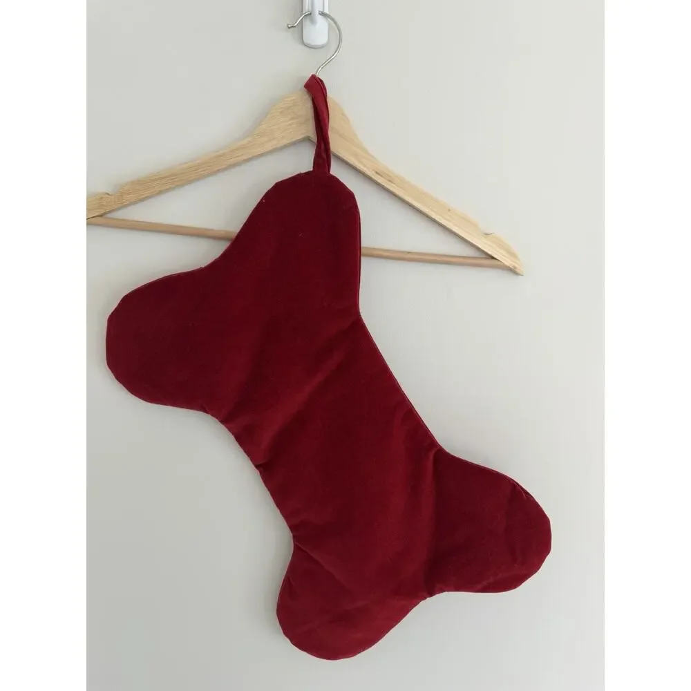 Pottery Barn Classic Velvet Bone Pet Christmas Stocking Red Monogram “Phoebe” OB